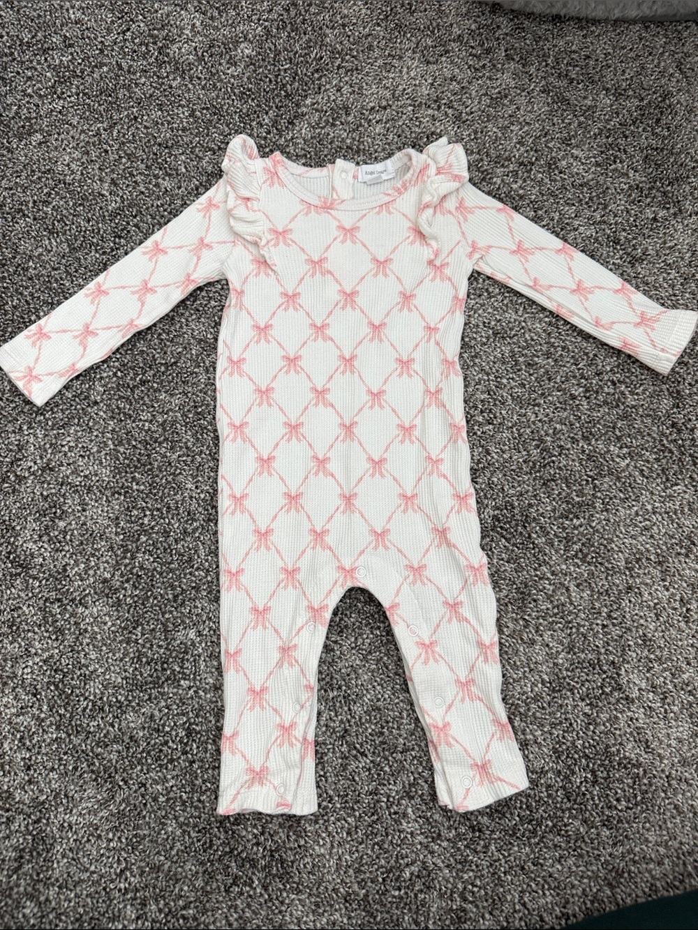 Angel Dear White Ribbed One-Piece with Pink Bow Motif
